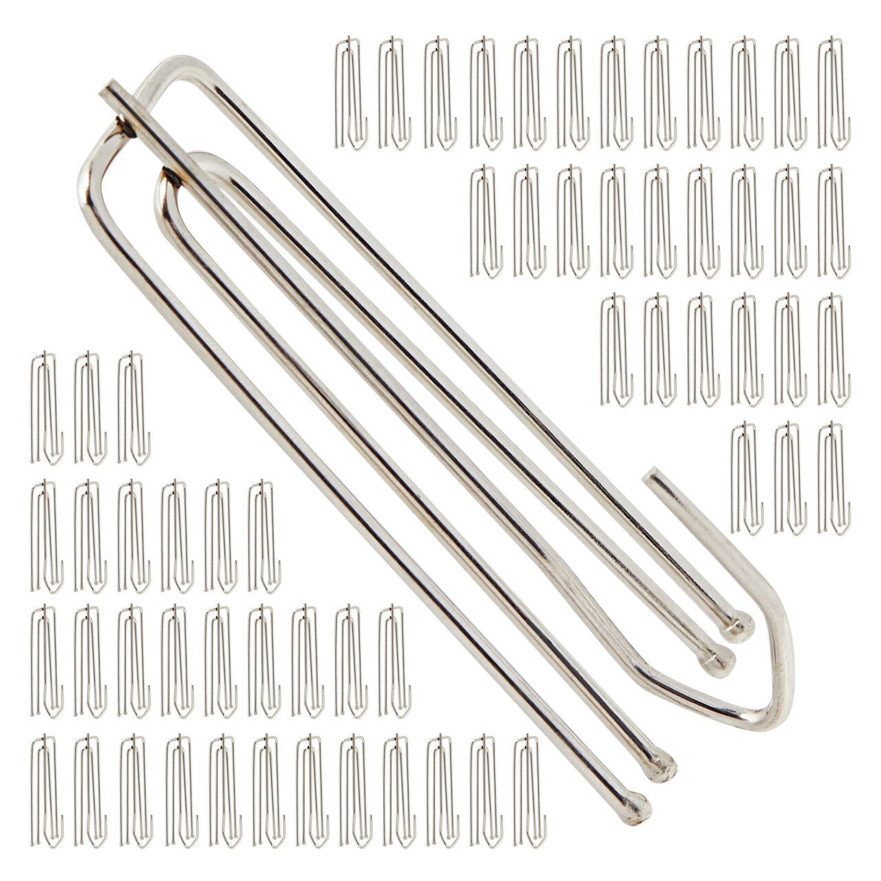 60 Pack Pinch Pleat Curtain Hooks for Drapes, 4-Prong Stainless Steel Drapery Pins (2.7 x 1 x 0.6 in)